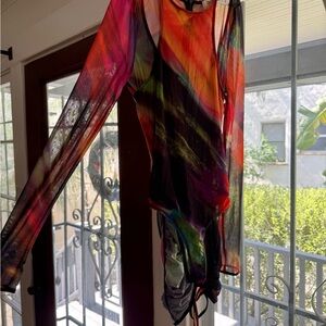 Camila Coelho Colorful Sheer Long Sleeve Bodysuit / Mini Dress